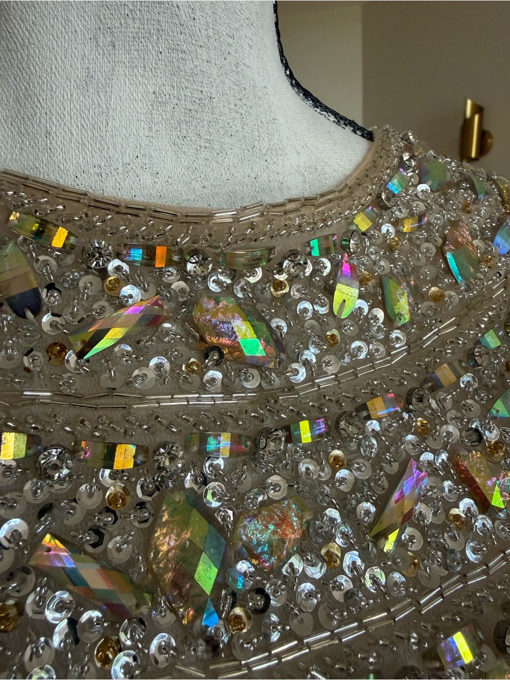 Terani Couture Beaded Champagne and Ivory Midi Dress - Picture 5 of 13